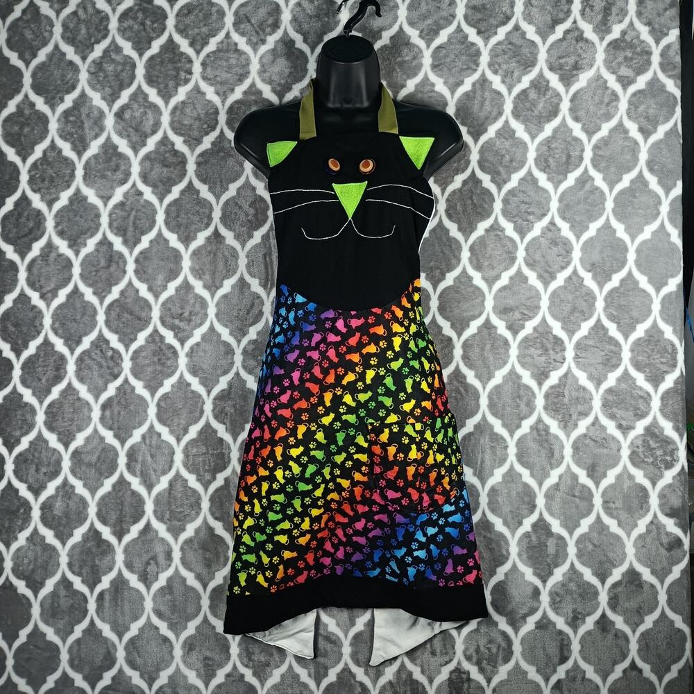 Cat Face‎ Apron Rainbow Print Novelty Kitchen Gift Adult Handmade